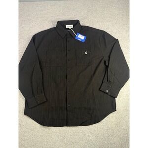 Sixth June Paris Mens Textured Button Down Shirt Black Long Sleeve Small